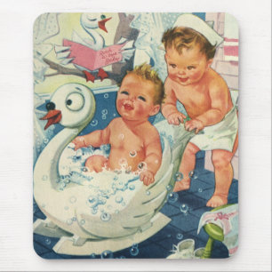 Vintage Children Playing w Bubbles in Swan Bathtub Mousepad