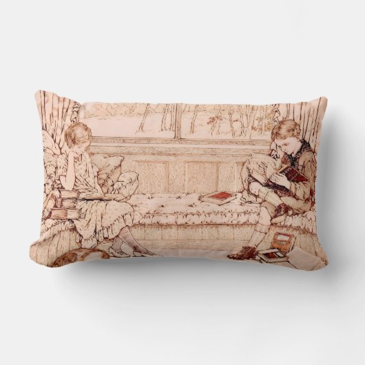 Vintage Children Reading cozy Illustration  Lendenkissen (Vorderseite)