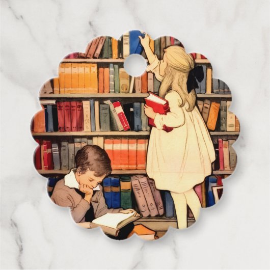 Vintage Children Reading Library Books Geschenkanhänger (Vorderseite)