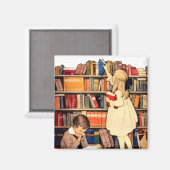 Vintage Children Reading Library Books Magnet (Vorderseite/Rückseite)