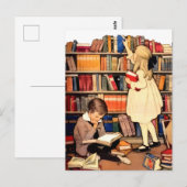 Vintage Children Reading Library Books PostCard Postkarte (Vorne/Hinten)