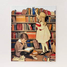 Vintage Children Reading Library Books Puzzle