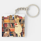 Vintage Children Reading Library Books Schlüsselanhänger (Rückseite)