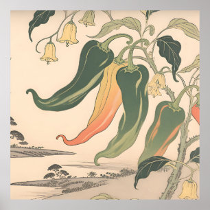 Vintage-Chili-Pfeffer-Illustration Poster