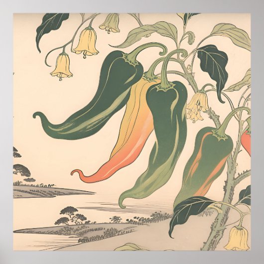 Vintage-Chili-Pfeffer-Illustration Poster (Vorne)