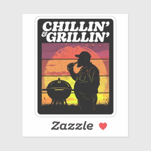 Vintage Chillin’ & Grillin’ Dark Distressed Aufkleber (Blatt)
