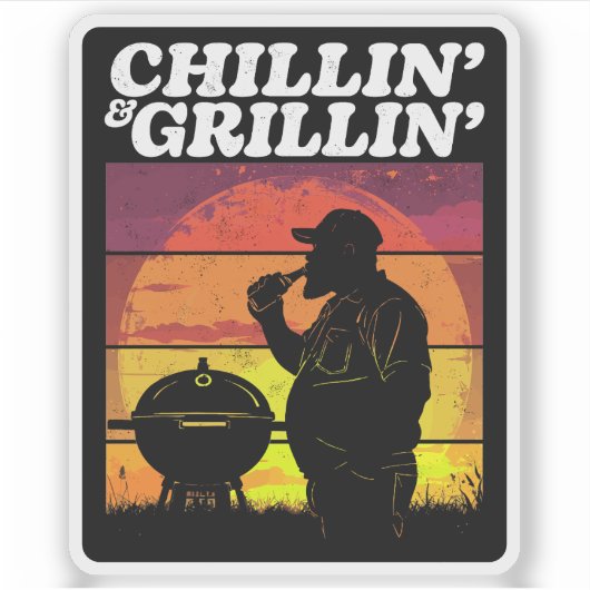 Vintage Chillin’ & Grillin’ Dark Distressed Aufkleber (Vorderseite)