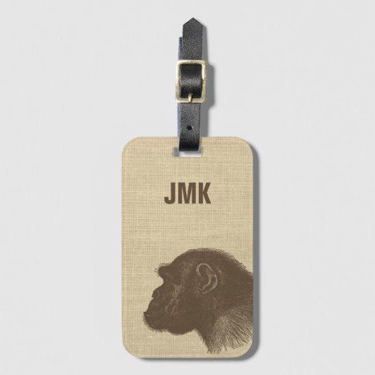 Vintage Chimpanzee Illustration Personalized Gepäckanhänger (Vorderseite Vertikal)