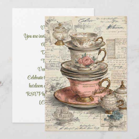 Vintage China | Antiker Charme Einladung (Vorne/Hinten)
