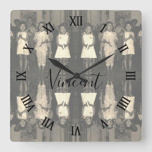 Vintage China Changsha Kinderbetreuung Leinwanddru Quadratische Wanduhr