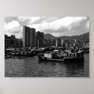 Vintage China Hongkong-Hausboote am Fluss Poster