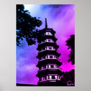 Vintage China Kanton die Blumenpagode Poster