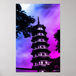 Vintage China Kanton die blumige Pagode Poster