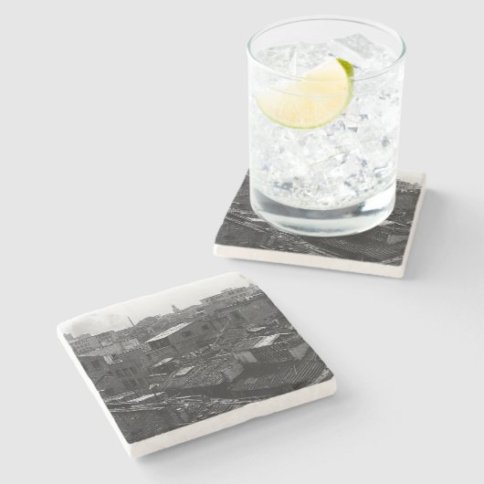 Vintage China Kanton Steinuntersetzer (Seitenansicht)