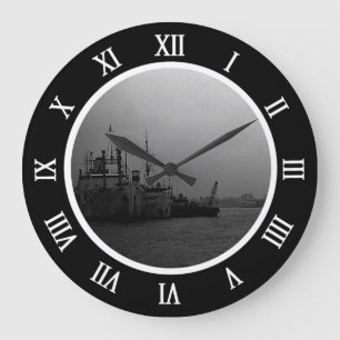 Vintage China Shanghai port Canvas Print Große Wanduhr