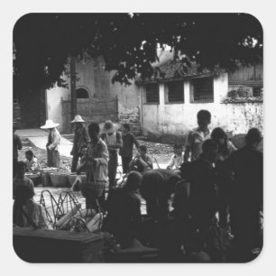 Vintage China Yangshuo Markt 1970 Quadratischer Aufkleber