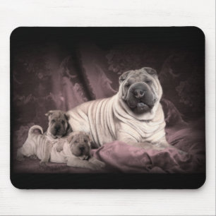 Vintage Chinese Shar Pei Falten, Welpen-Hunde Mousepad