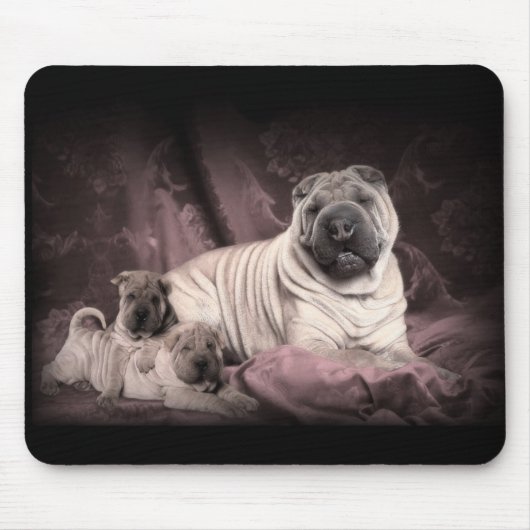 Vintage Chinese Shar Pei Falten, Welpen-Hunde Mousepad (Vorne)