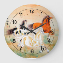 Vintage Chinese Wall Clock with Horse Motiv