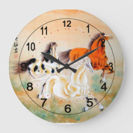 Vintage Chinese Wall Clock with Horse Motiv Große Wanduhr