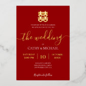 Vintage chinesische Hochzeit in Rot und Gold Folieneinladung (Vorderseite)