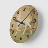 Vintage chinesische kaiserliche Kunst Weiße Hirsch Runde Wanduhr (Winkel)