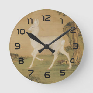 Vintage chinesische kaiserliche Kunst Weiße Hirsch Runde Wanduhr