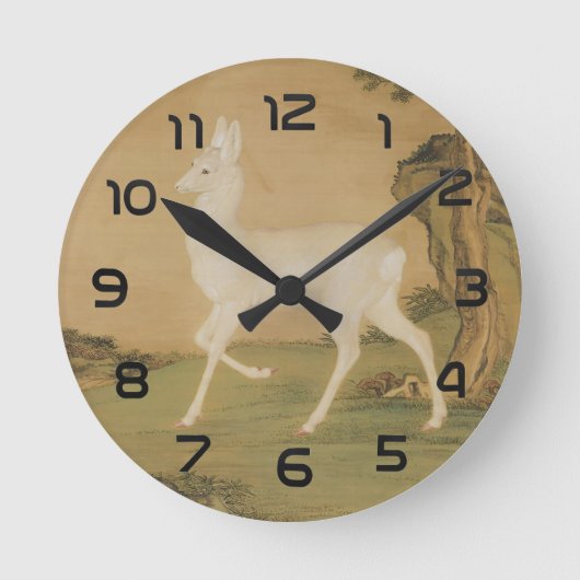 Vintage chinesische kaiserliche Kunst Weiße Hirsch Runde Wanduhr (Vorderseite)