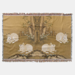 Vintage chinesische Kunst Zwei weiße Kaninchen Mal Decke