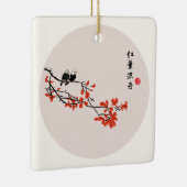 Vintage chinesische Malerei Herbstvögel Rote Blätt Keramikornament (Rechts)