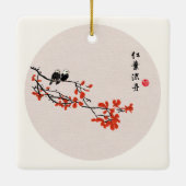 Vintage chinesische Malerei Herbstvögel Rote Blätt Keramikornament (Rückseite)