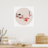 Vintage chinesische Malerei Herbstvögel Rote Blätt Poster (Küche)