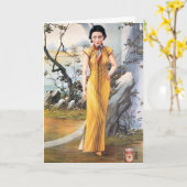 Vintage chinesische Werbung Zigarettenfrau Karte (Gelbe Blume)
