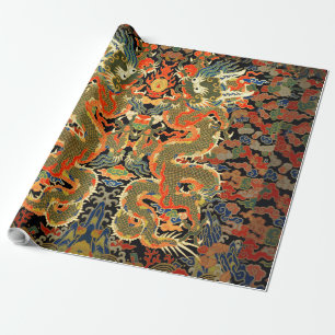Vintage-chinesischer Drache Textildruck asiatische Geschenkpapier