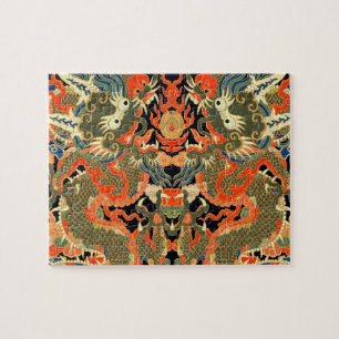 Vintage-chinesischer Drache Textildruck asiatische Puzzle