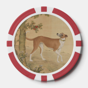 Vintage chinesischer Greyhound-Hund- und Vogelkuns Pokerchips