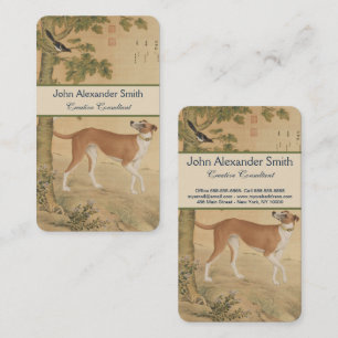 Vintage chinesischer Greyhound-Hund- und Vogelkuns Visitenkarte