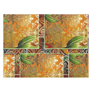 Vintage chinesischer Kaktus & geometrisches Motiv Tischdecke