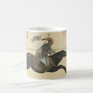 Vintage-Chinesischer Krieger im Galopp auf schwarz Kaffeetasse