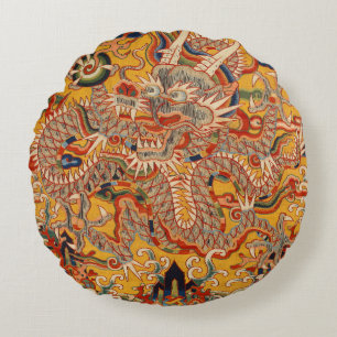Vintage chinesischer orientalischer Drache Rundes Kissen