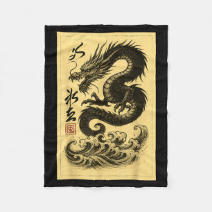 Vintage chinesischer schwarzer Drache asiatische j Fleecedecke