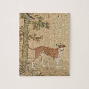 Vintage Chinesischer Windhund Hund & Vogel Kunst Puzzle