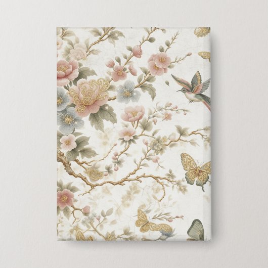 Vintage chinesisches Blumenmuster mit Kolibri Button (Vorderseite)