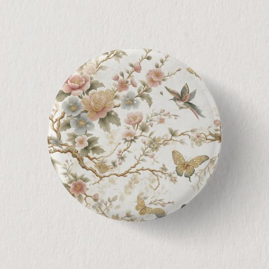 Vintage chinesisches Blumenmuster mit Kolibri Button (Vorderseite)