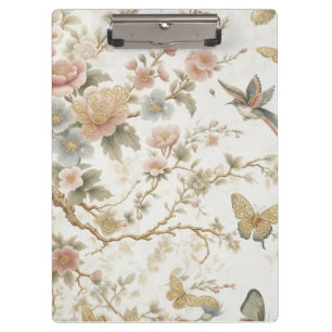 Vintage chinesisches Blumenmuster mit Kolibri Klemmbrett