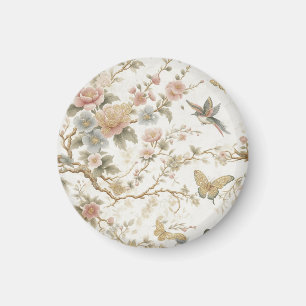Vintage chinesisches Blumenmuster mit Kolibri Magnet