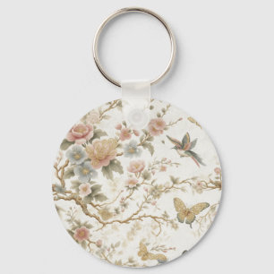 Vintage chinesisches Blumenmuster mit Kolibri Schlüsselanhänger