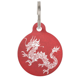 Vintage-Chinesisches-Drachen-Stammes-Emblem Rot Haustiermarke