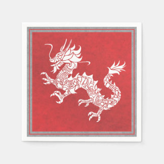 Vintage-Chinesisches-Drachen-Stammes-Emblem Rot Serviette