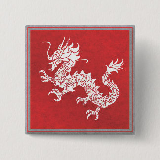 Vintage-Chinesisches Drachen-Stammesemblem Rot Button